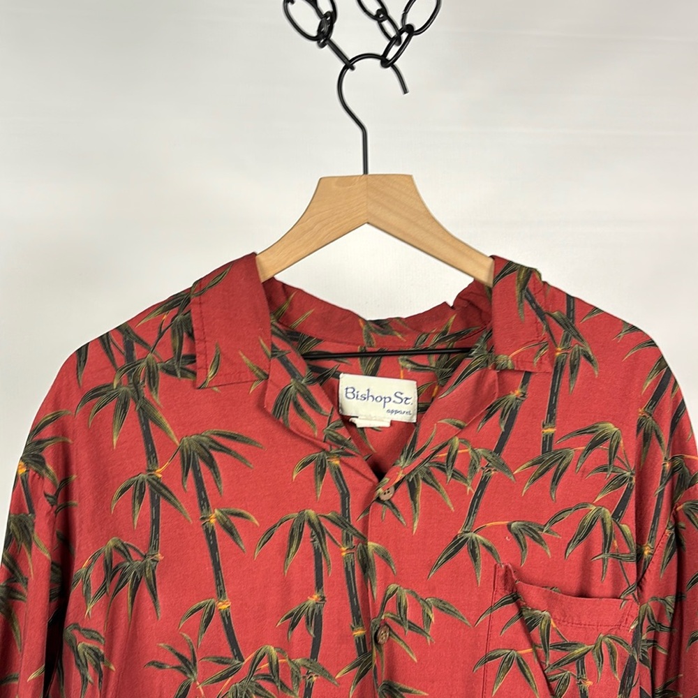 Bishop St. Apparel Tropical Leaves Button Down Collared Shirt - Red - XL